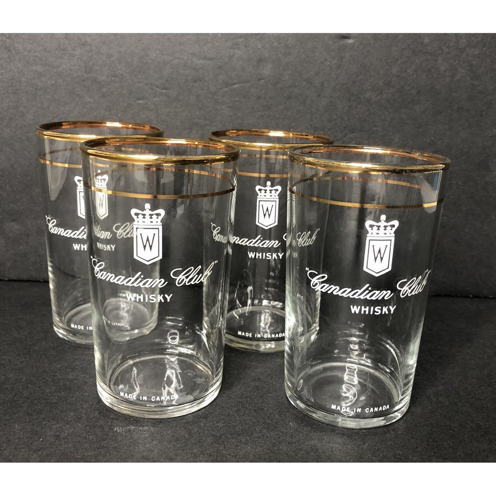 Vtg Canadian Club Whisky Made in Canada Tall Old Fashion Bourbon Glass Set of 4